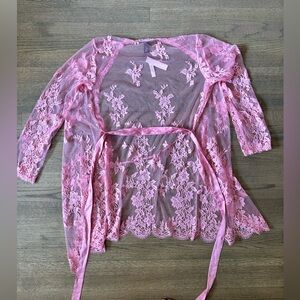 NEW Victoria Secret Sheer Lace Robe-Pink-Size XS/Small